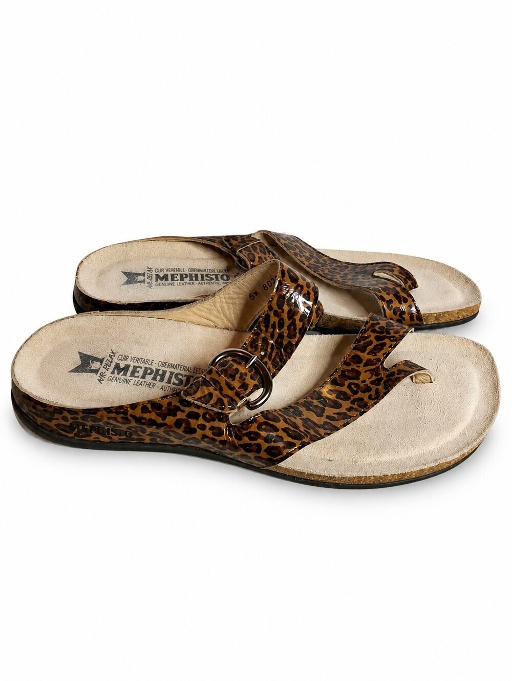 Mephisto Helen Leopard Patent Leather Thong Sandals EU 39 US 9
